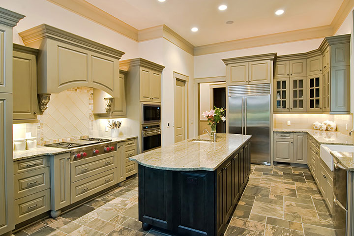 granite countertops mixed cabinets 
